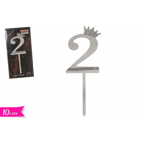 CAKE TOPPER ARGENTO  "2"