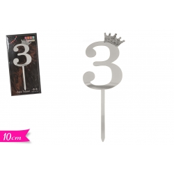 CAKE TOPPER ARGENTO  "3"