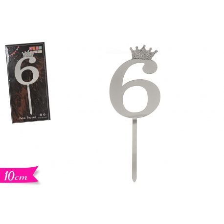 CAKE TOPPER ARGENTO  "6"