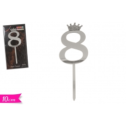 CAKE TOPPER C/STECCO ARGENTO  "8"