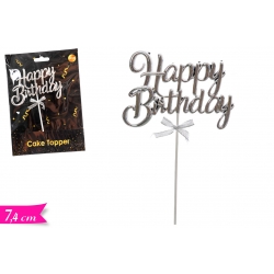 CAKE TOPPER HAPPY BIRTHDAY SILVER 1PZ