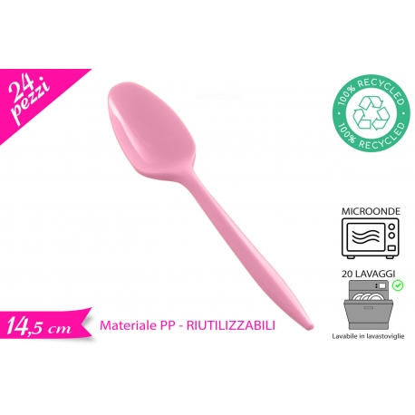 CUCCHIAINO RIUTILIZZABILE ROSA 24PZ
