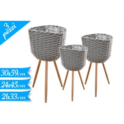 SET CACHEPOT C/PIEDI 3PZ GRIGIO