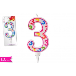 CANDELA NUMERO "3" 12CM ASS.
