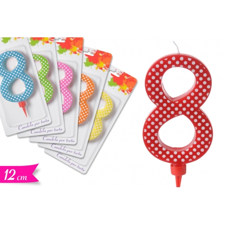 CANDELA NUMERO '8' 12CM ASS.