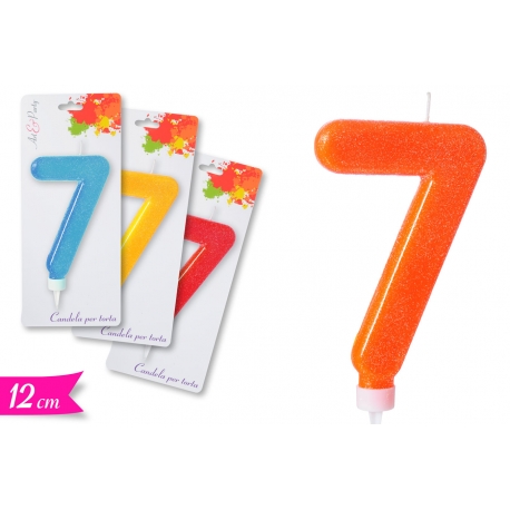 CANDELA NUMERO '7' 12CM ASS.