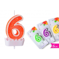 CANDELA NUMERO '6' 6CM ASS.