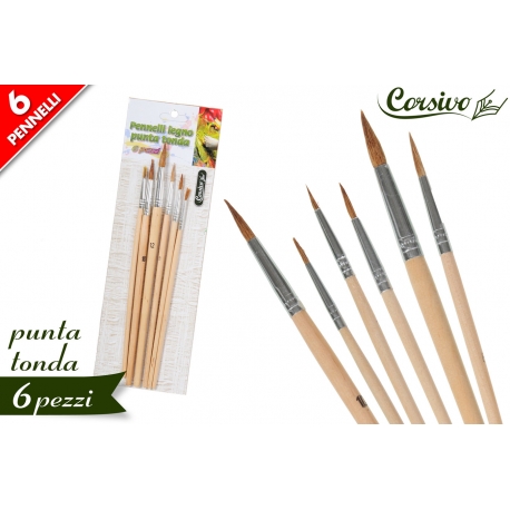 SET 5 PENNELLI LEGNO PUNTA TONDA