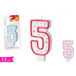CANDELA NUMERO '5' 13CM  3ASS.
