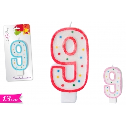 CANDELA NUMERO '9' 13CM  3ASS.